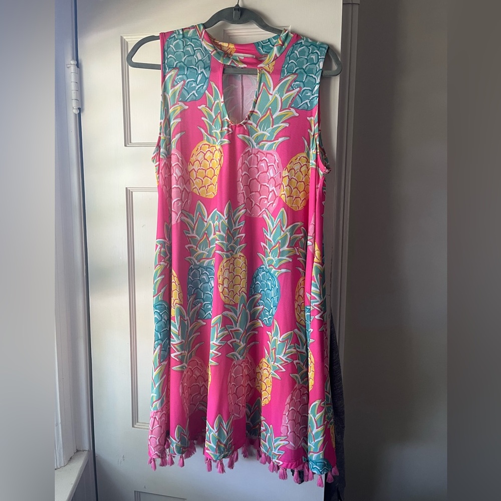 Simply Southern Pink and Yellow Pineapple Mini Dress